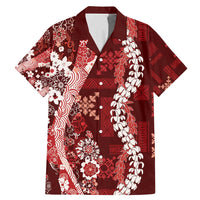Hawaii Puakenikeni and Maile Lei Family Matching Mermaid Dress and Hawaiian Shirt Red Japanese Wave Style LT9 Dad's Shirt - Short Sleeve Red - Polynesian Pride