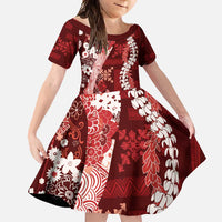 Hawaii Puakenikeni and Maile Lei Family Matching Off Shoulder Maxi Dress and Hawaiian Shirt Red Japanese Wave Style LT9 Daughter's Dress Red - Polynesian Pride