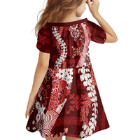 Hawaii Puakenikeni and Maile Lei Family Matching Off Shoulder Maxi Dress and Hawaiian Shirt Red Japanese Wave Style LT9 - Polynesian Pride