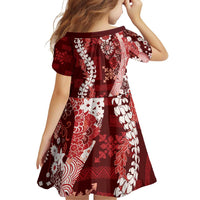 Hawaii Puakenikeni and Maile Lei Family Matching Puletasi and Hawaiian Shirt Red Japanese Wave Style LT9 - Polynesian Pride