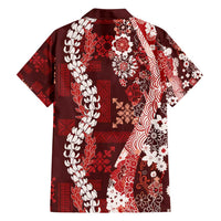 Hawaii Puakenikeni and Maile Lei Family Matching Puletasi and Hawaiian Shirt Red Japanese Wave Style LT9 - Polynesian Pride