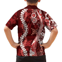 Hawaii Puakenikeni and Maile Lei Family Matching Short Sleeve Bodycon Dress and Hawaiian Shirt Red Japanese Wave Style LT9 - Polynesian Pride