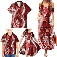 Hawaii Puakenikeni and Maile Lei Family Matching Summer Maxi Dress and Hawaiian Shirt Red Japanese Wave Style LT9 - Polynesian Pride