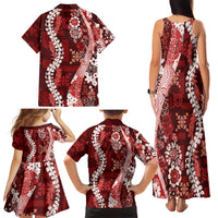 Hawaii Puakenikeni and Maile Lei Family Matching Tank Maxi Dress and Hawaiian Shirt Red Japanese Wave Style LT9 - Polynesian Pride