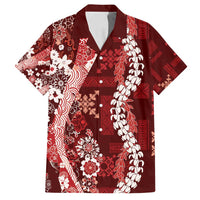 Hawaii Puakenikeni and Maile Lei Family Matching Tank Maxi Dress and Hawaiian Shirt Red Japanese Wave Style LT9 Dad's Shirt - Short Sleeve Red - Polynesian Pride