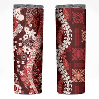 Hawaii Puakenikeni and Maile Lei Skinny Tumbler Red Japanese Wave Style LT9 Red - Polynesian Pride