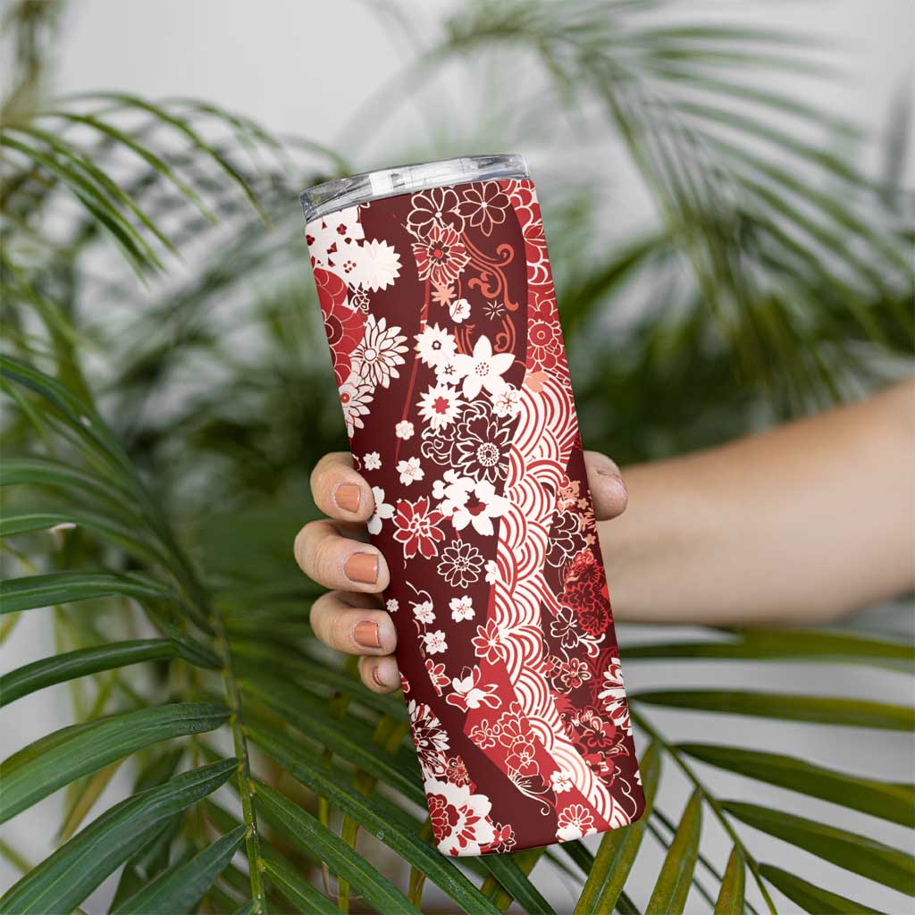 Hawaii Puakenikeni and Maile Lei Skinny Tumbler Red Japanese Wave Style LT9 - Polynesian Pride