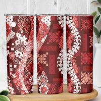 Hawaii Puakenikeni and Maile Lei Skinny Tumbler Red Japanese Wave Style LT9 - Polynesian Pride