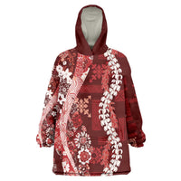 Hawaii Puakenikeni and Maile Lei Wearable Blanket Hoodie Red Japanese Wave Style LT9 One Size Red - Polynesian Pride