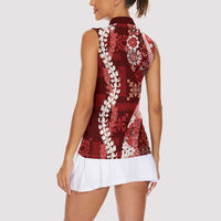 Hawaii Puakenikeni and Maile Lei Women Sleeveless Polo Shirt Red Japanese Wave Style LT9 - Polynesian Pride
