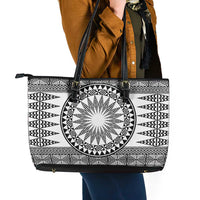 All White Tonga Malo e lelei Leather Tote Bag Vintage Ngatu Tribal Pattern - Polynesian Pride