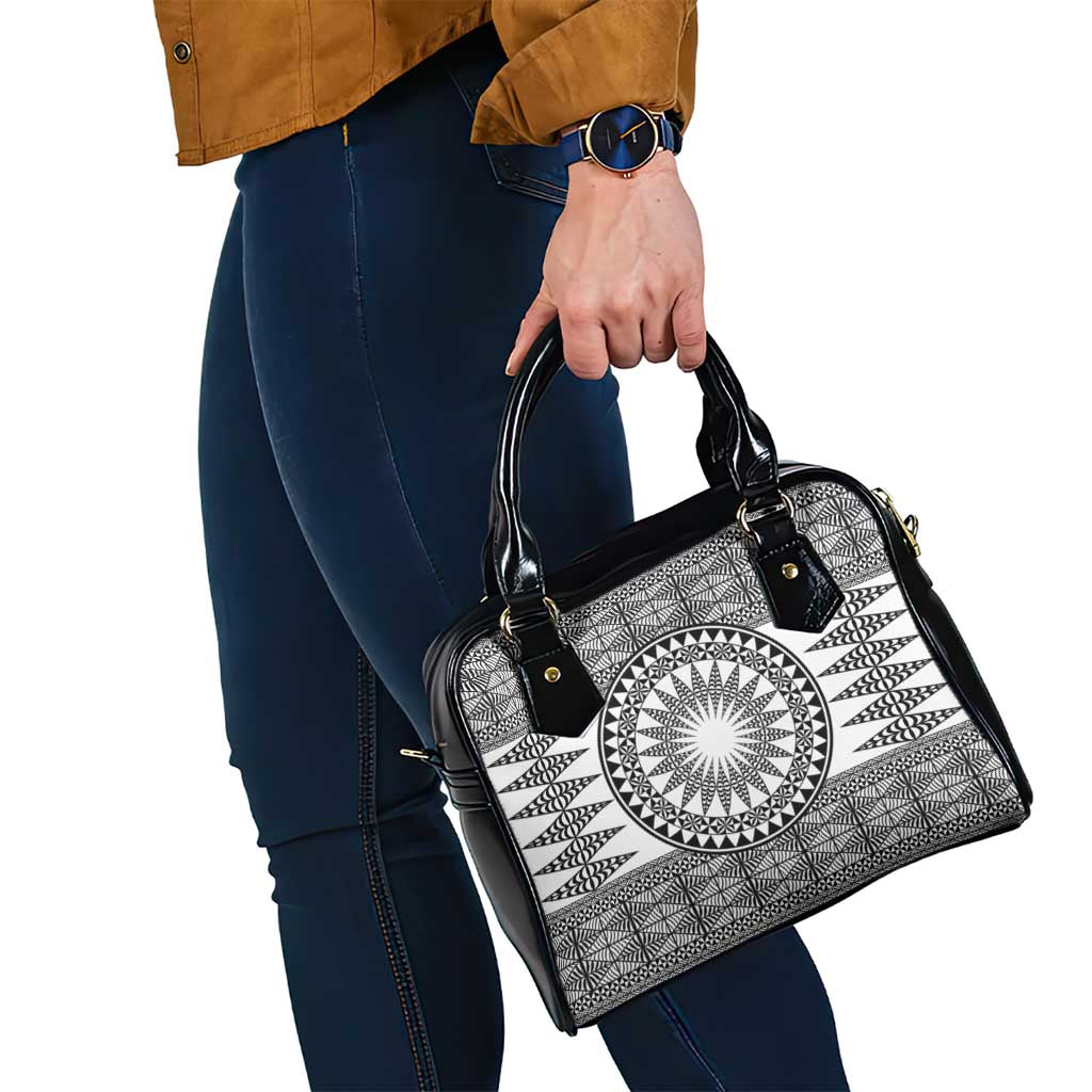 All White Tonga Malo e lelei Shoulder Handbag Vintage Ngatu Tribal Pattern - Polynesian Pride