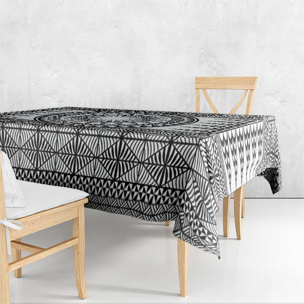 All White Tonga Malo e lelei Tablecloth Vintage Ngatu Tribal Pattern - Polynesian Pride