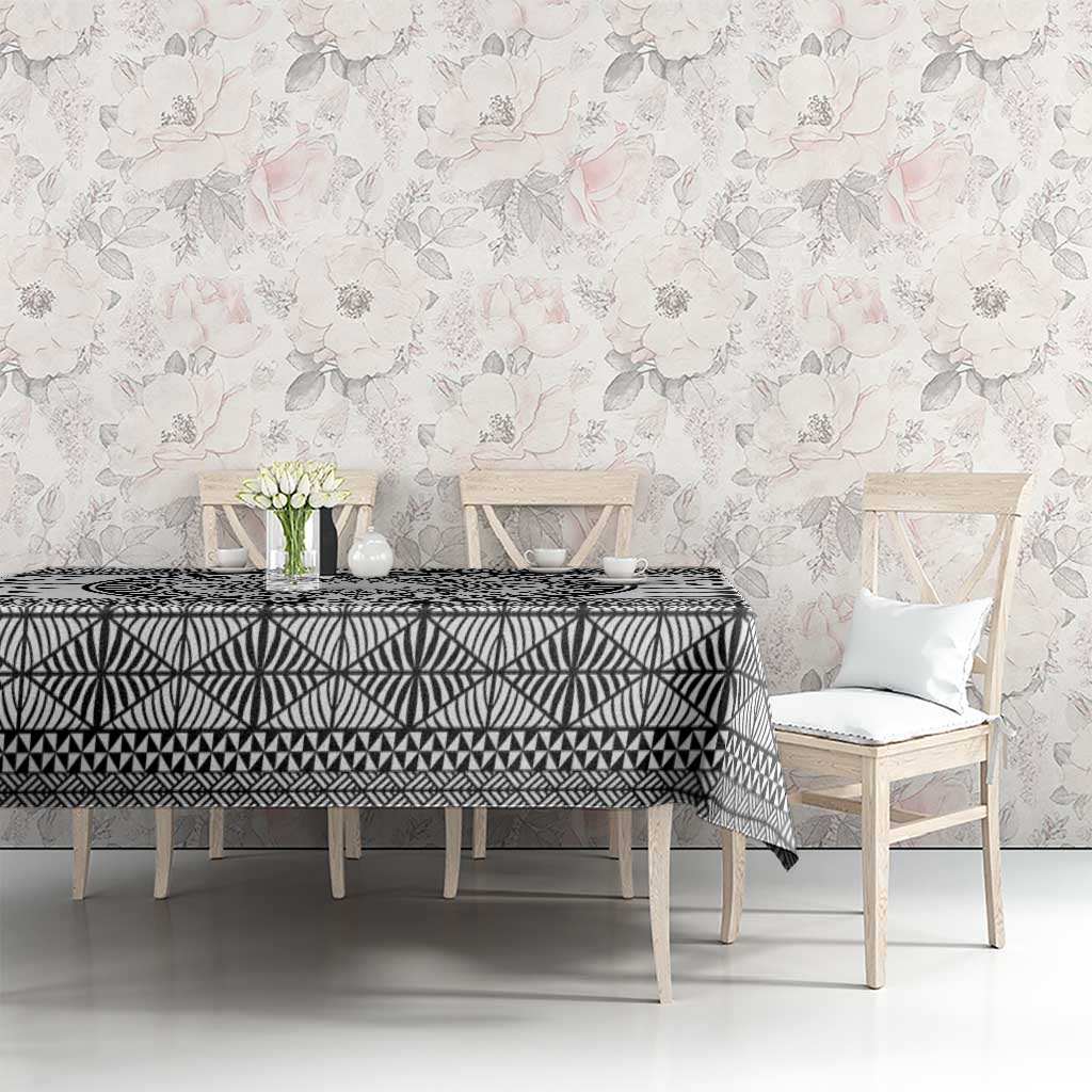 All White Tonga Malo e lelei Tablecloth Vintage Ngatu Tribal Pattern - Polynesian Pride