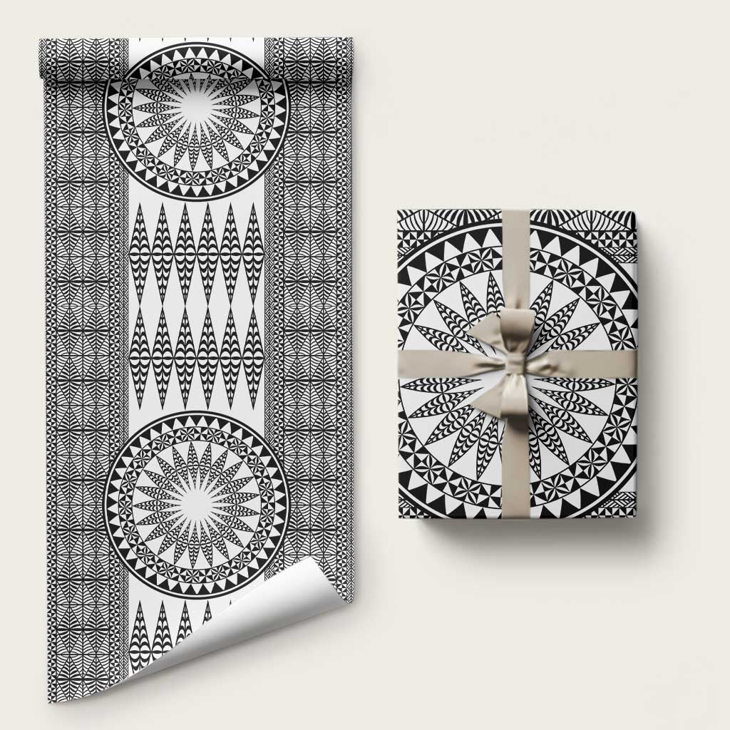 All White Tonga Malo e lelei Wrapping Paper Vintage Ngatu Tribal Pattern - Polynesian Pride