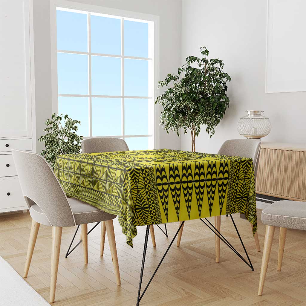 All Yellow Tonga Malo e lelei Tablecloth Vintage Ngatu Tribal Pattern - Polynesian Pride