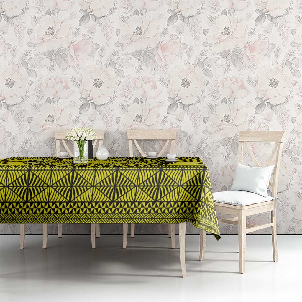 All Yellow Tonga Malo e lelei Tablecloth Vintage Ngatu Tribal Pattern - Polynesian Pride