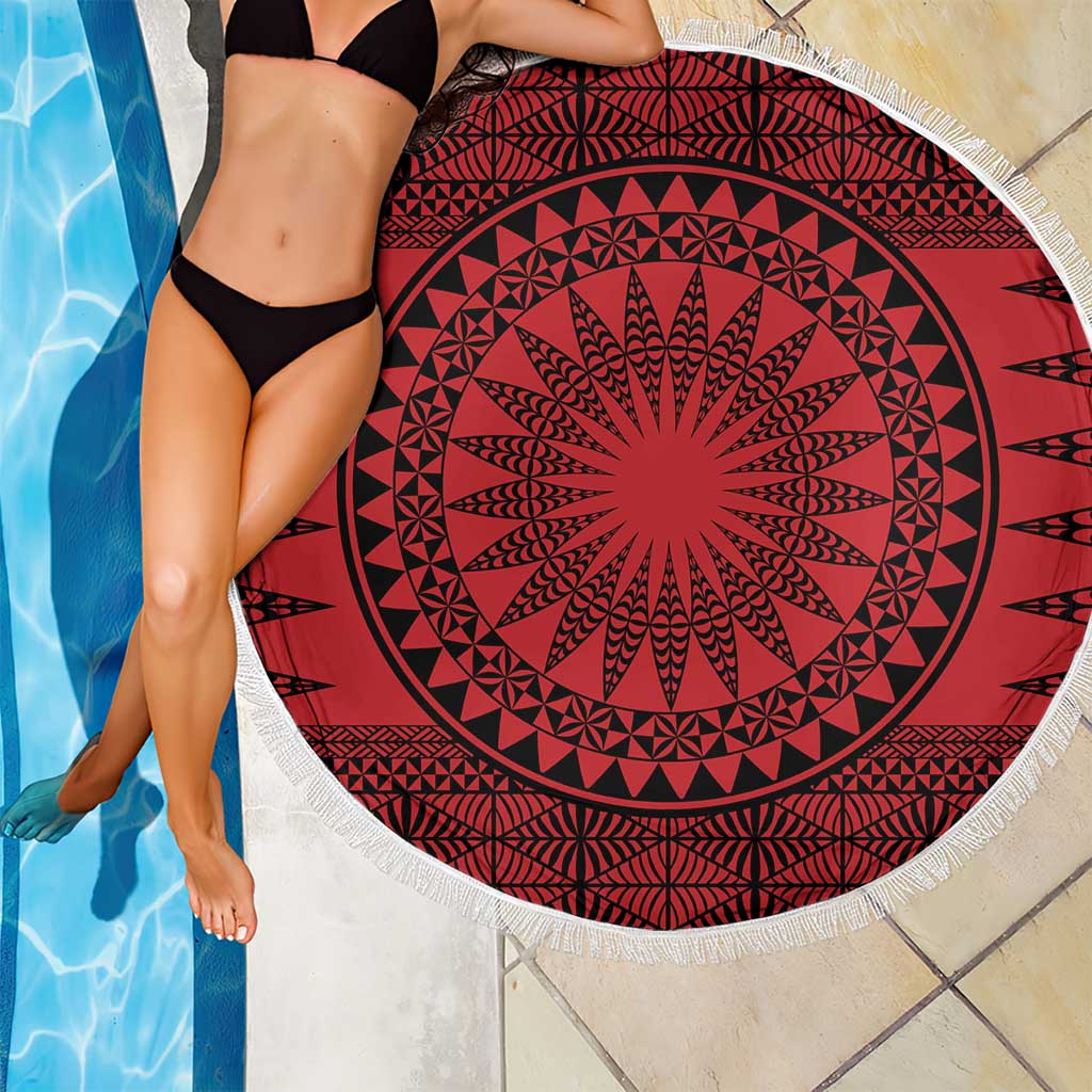 All Red Tonga Malo e lelei Beach Blanket Vintage Ngatu Tribal Pattern - Polynesian Pride