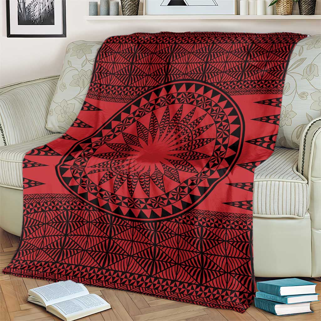 All Red Tonga Malo e lelei Blanket Vintage Ngatu Tribal Pattern - Polynesian Pride