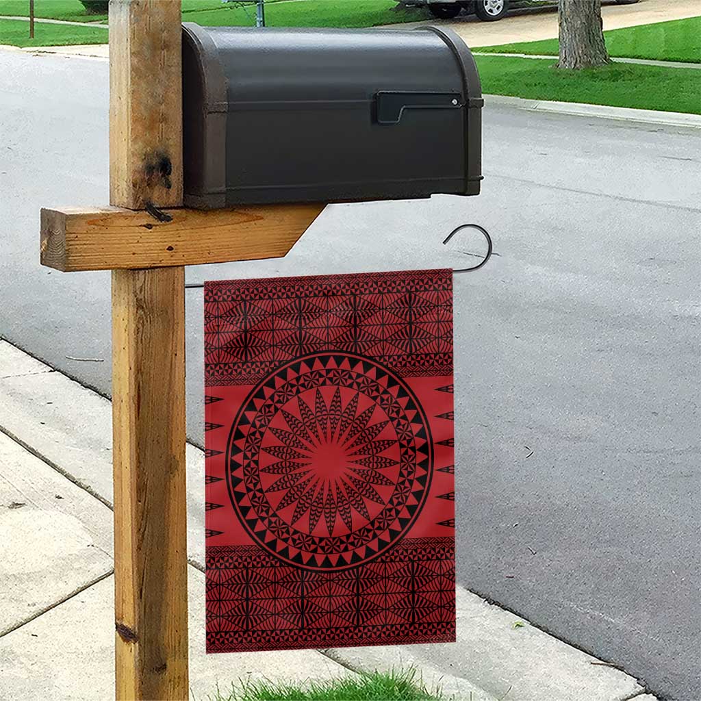 All Red Tonga Malo e lelei Garden Flag Vintage Ngatu Tribal Pattern - Polynesian Pride