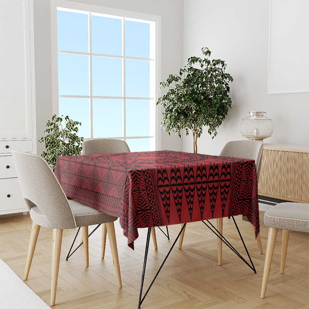 All Red Tonga Malo e lelei Tablecloth Vintage Ngatu Tribal Pattern - Polynesian Pride