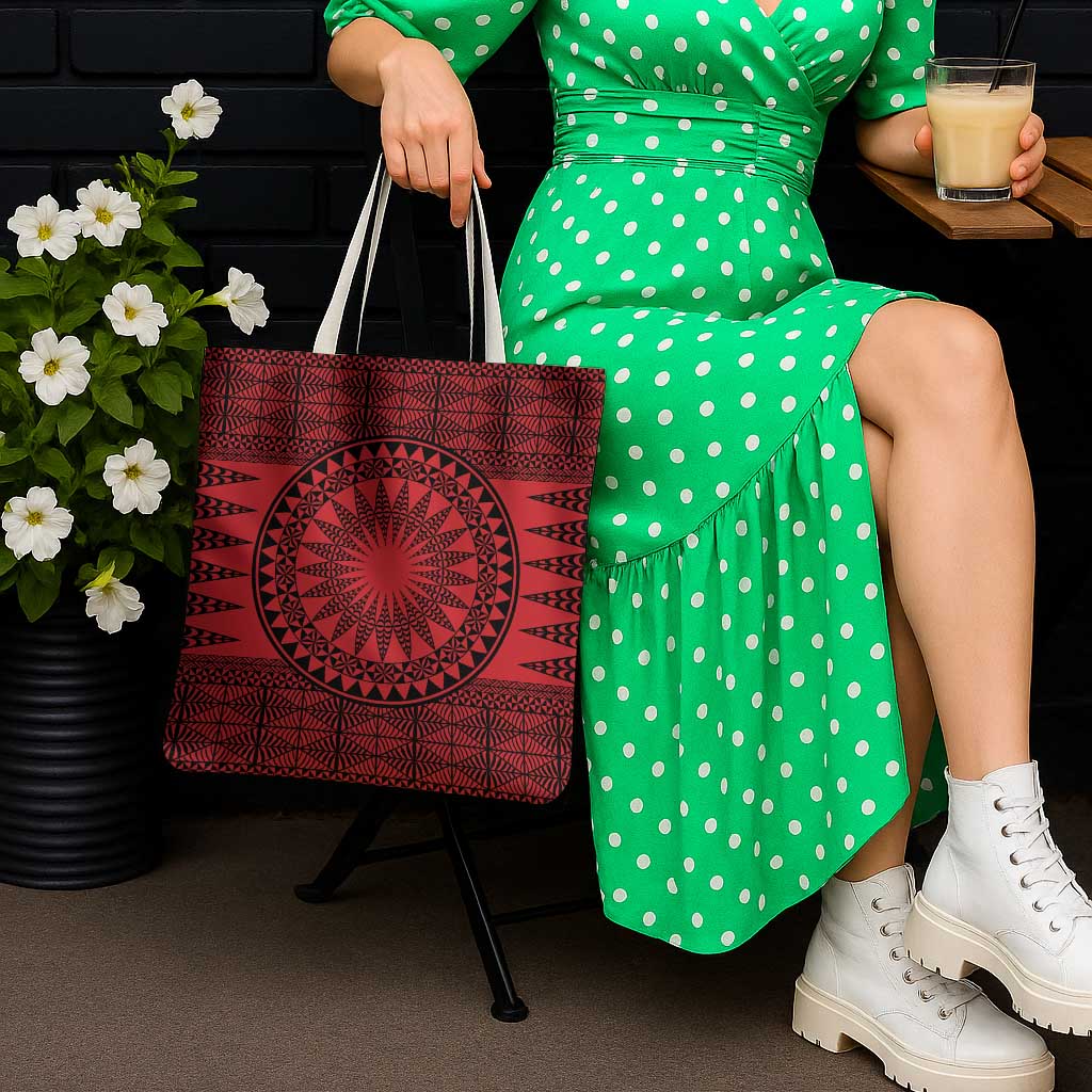 All Red Tonga Malo e lelei Tote Bag Vintage Ngatu Tribal Pattern - Polynesian Pride