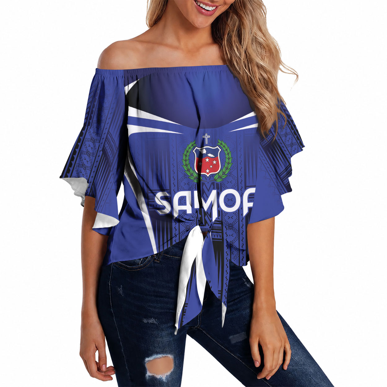 2026 Rugby Nations Series Custom Manu Samoa Off Shoulder Wrap Waist Top