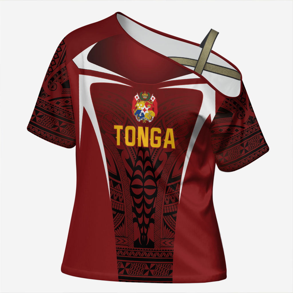 2026 Rugby Nations Series Custom Tonga Ikale Tahi Cross Shoulder Shirt LT9 Female Red - Polynesian Pride