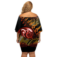 New Zealand Off Shoulder Short Dress Aotearoa Hei-Tiki Maori Fern Tattoo Arty LT9 - Polynesian Pride