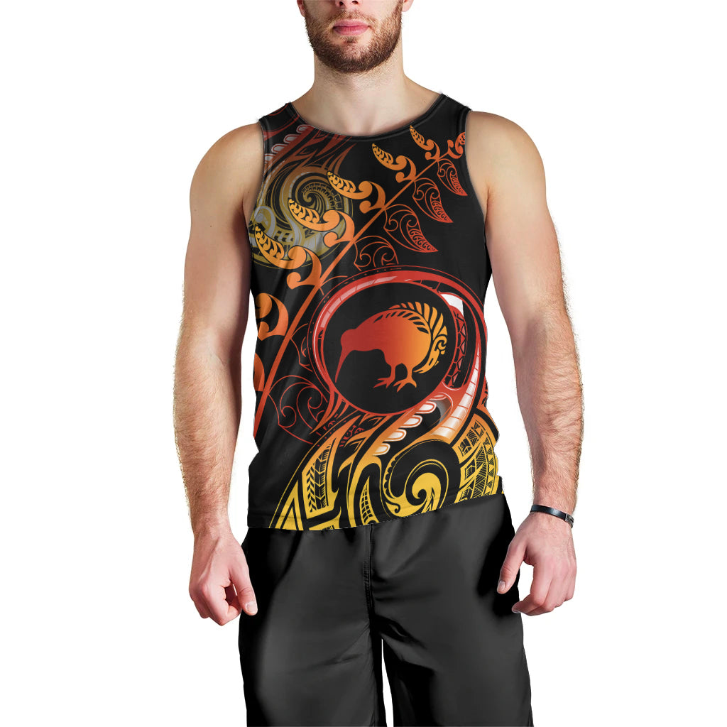 New Zealand Men Tank Top Aotearoa Kiwi Bird Maori Fern Tattoo Arty LT9 - Polynesian Pride