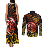 New Zealand Couples Matching Tank Maxi Dress and Long Sleeve Button Shirts Aotearoa Manaia Maori Fern Tattoo Arty LT9 - Polynesian Pride