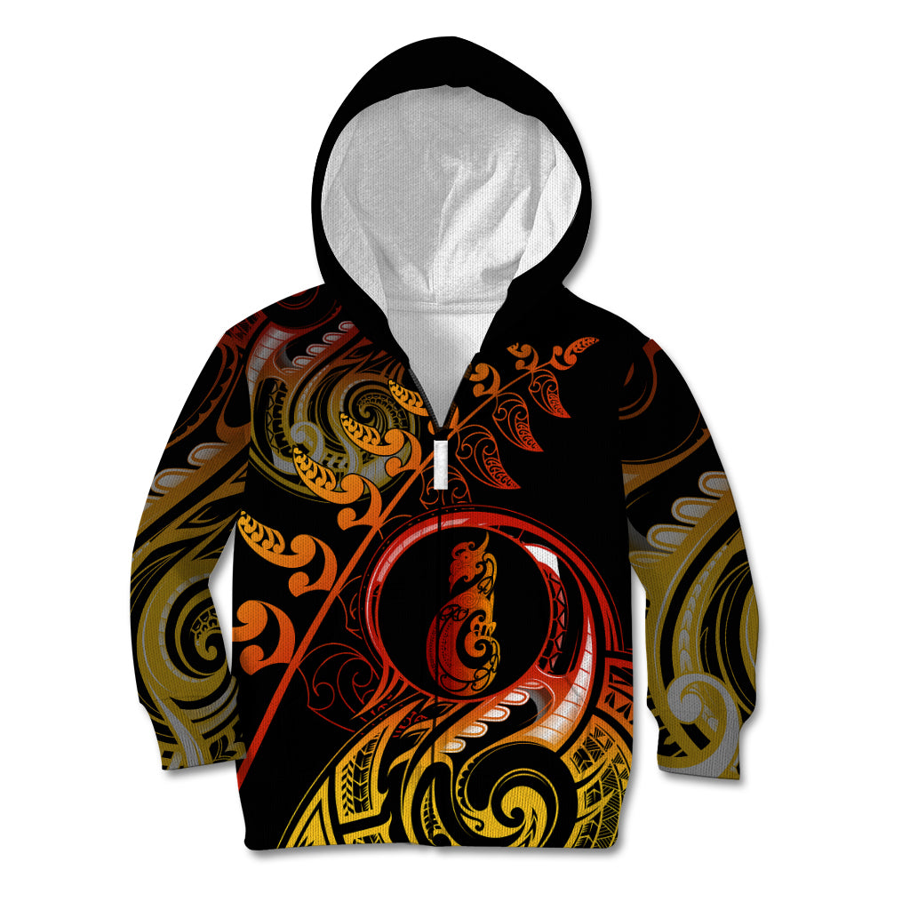 New Zealand Kid Hoodie Aotearoa Manaia Maori Fern Tattoo Arty LT9 Zip Hoodie Reggae - Polynesian Pride