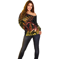New Zealand Off Shoulder Sweater Aotearoa Manaia Maori Fern Tattoo Arty LT9 - Polynesian Pride