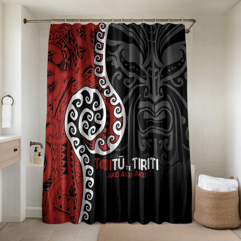 Honour The Treaty New Zealand Bathroom Set Toitu Te Tiriti Ake Ake Ake LT9 Shower Curtain Only Red - Polynesian Pride