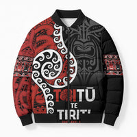 Honour The Treaty New Zealand Bomber Puffer Jacket Toitu Te Tiriti Ake Ake Ake LT9 Unisex Red - Polynesian Pride