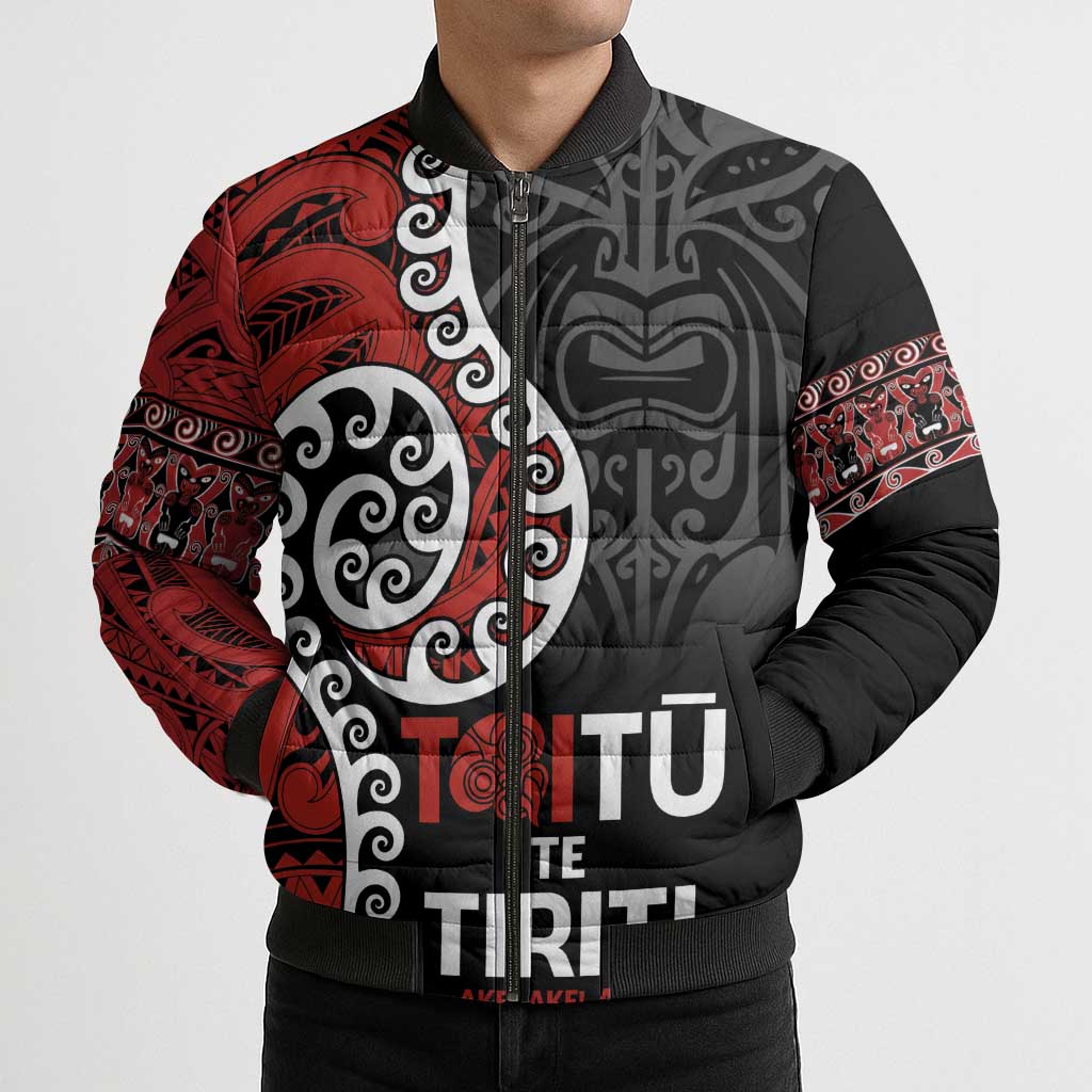 Honour The Treaty New Zealand Bomber Puffer Jacket Toitu Te Tiriti Ake Ake Ake LT9 - Polynesian Pride