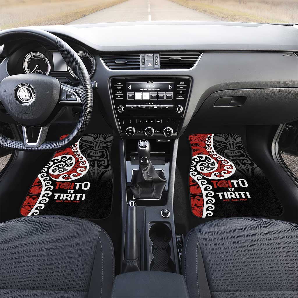Honour The Treaty New Zealand Car Mats Toitu Te Tiriti Ake!Ake!Ake! LT9 Set 2pcs - Front Black - Polynesian Pride