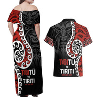 Honour The Treaty New Zealand Couples Matching Off Shoulder Maxi Dress and Hawaiian Shirt Toitu Te Tiriti Ake!Ake!Ake! LT9 - Polynesian Pride