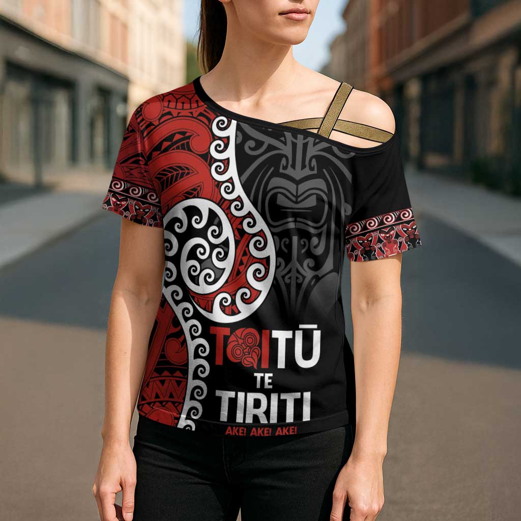 Honour The Treaty New Zealand Cross Shoulder Shirt Toitu Te Tiriti Ake Ake Ake LT9 - Polynesian Pride