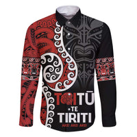 Honour The Treaty New Zealand Family Matching Mermaid Dress and Hawaiian Shirt Toitu Te Tiriti Ake!Ake!Ake! LT9 Dad's Shirt - Long Sleeve Black - Polynesian Pride