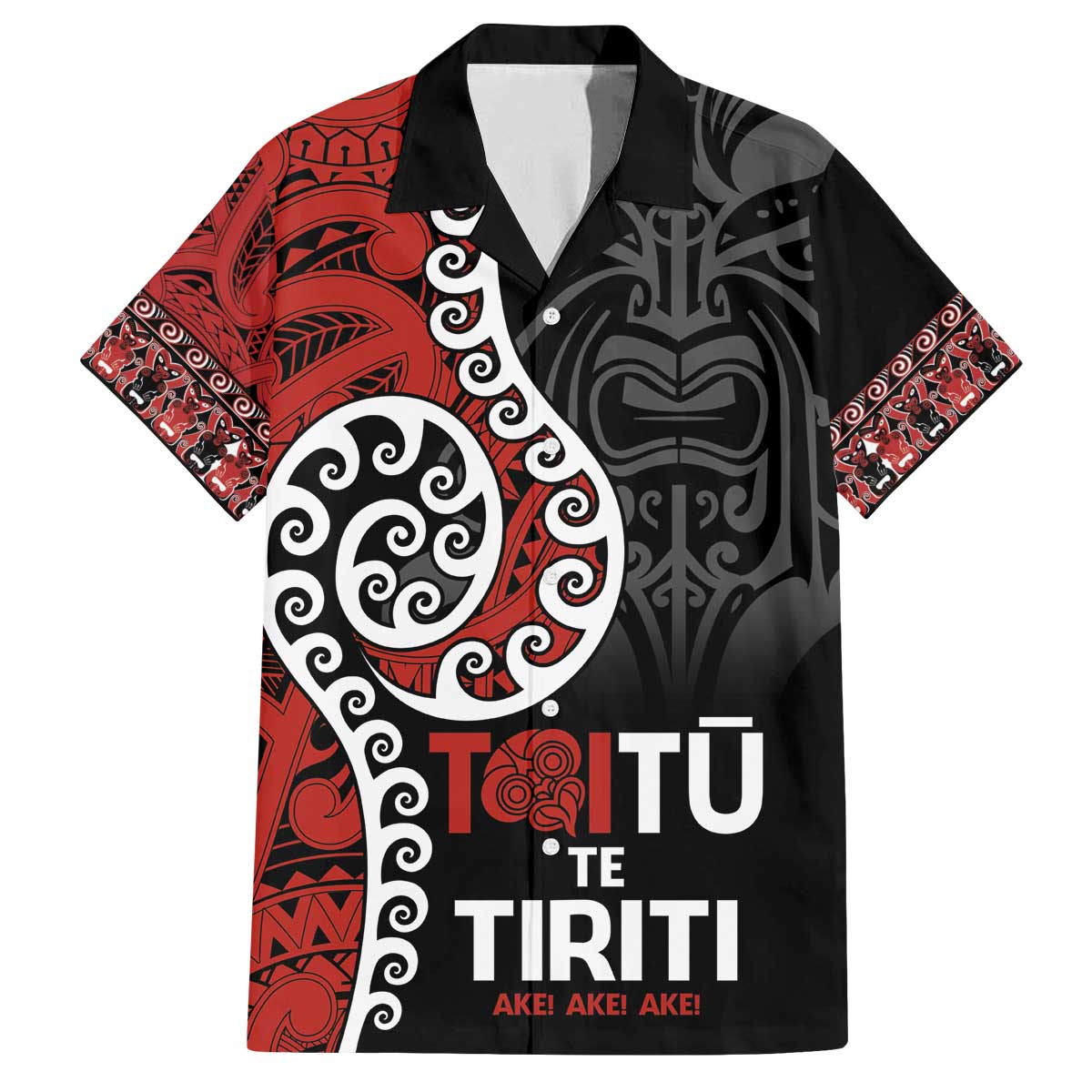 Honour The Treaty New Zealand Family Matching Off The Shoulder Long Sleeve Dress and Hawaiian Shirt Toitu Te Tiriti Ake!Ake!Ake! LT9 Dad's Shirt - Short Sleeve Black - Polynesian Pride
