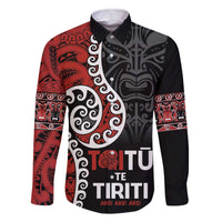 Honour The Treaty New Zealand Family Matching Off The Shoulder Long Sleeve Dress and Hawaiian Shirt Toitu Te Tiriti Ake!Ake!Ake! LT9 Dad's Shirt - Long Sleeve Black - Polynesian Pride