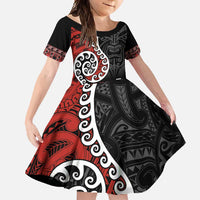 Honour The Treaty New Zealand Family Matching Off Shoulder Maxi Dress and Hawaiian Shirt Toitu Te Tiriti Ake!Ake!Ake! LT9 Daughter's Dress Black - Polynesian Pride