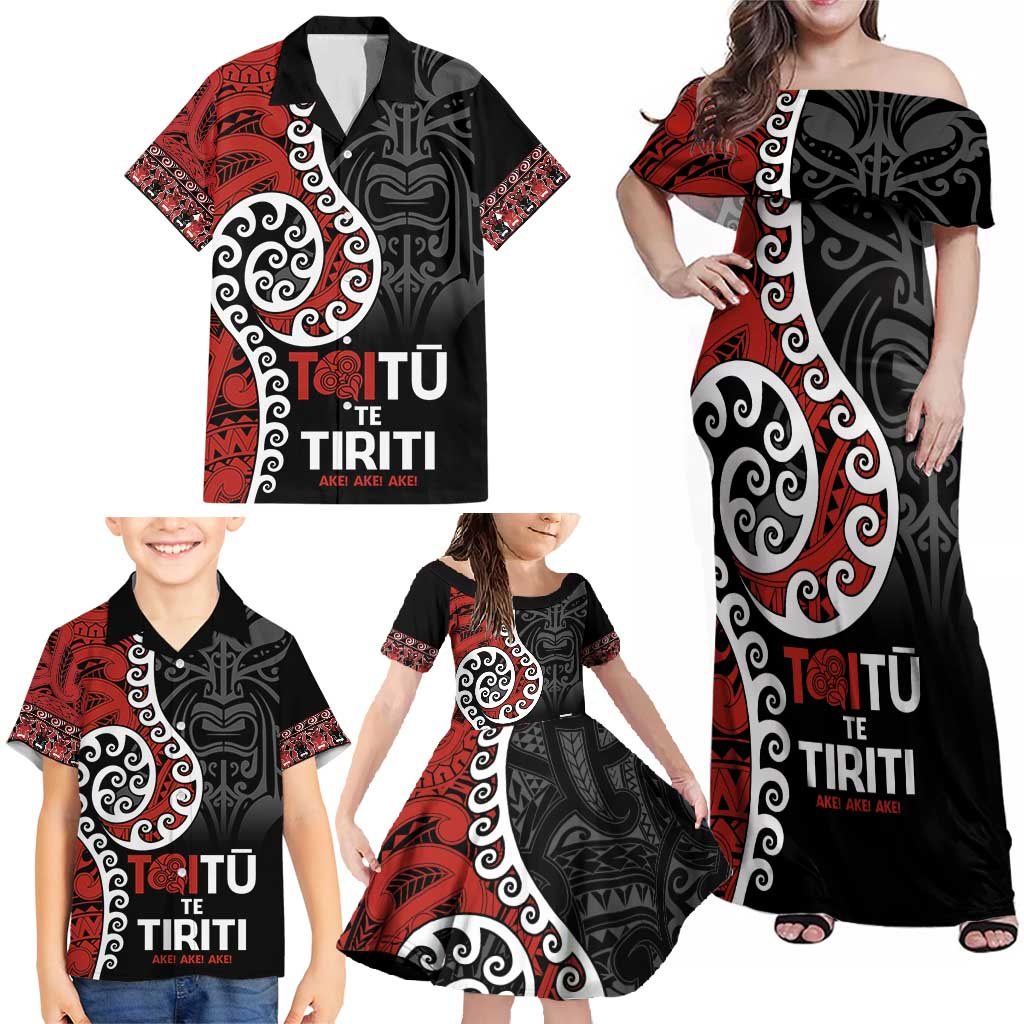 Honour The Treaty New Zealand Family Matching Off Shoulder Maxi Dress and Hawaiian Shirt Toitu Te Tiriti Ake!Ake!Ake! LT9 - Polynesian Pride
