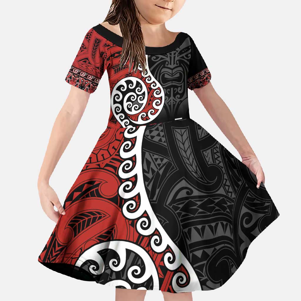 Honour The Treaty New Zealand Family Matching Tank Maxi Dress and Hawaiian Shirt Toitu Te Tiriti Ake!Ake!Ake! LT9 Daughter's Dress Black - Polynesian Pride