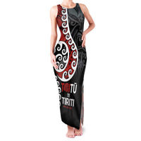 Honour The Treaty New Zealand Family Matching Tank Maxi Dress and Hawaiian Shirt Toitu Te Tiriti Ake!Ake!Ake! LT9 Mom's Dress Black - Polynesian Pride