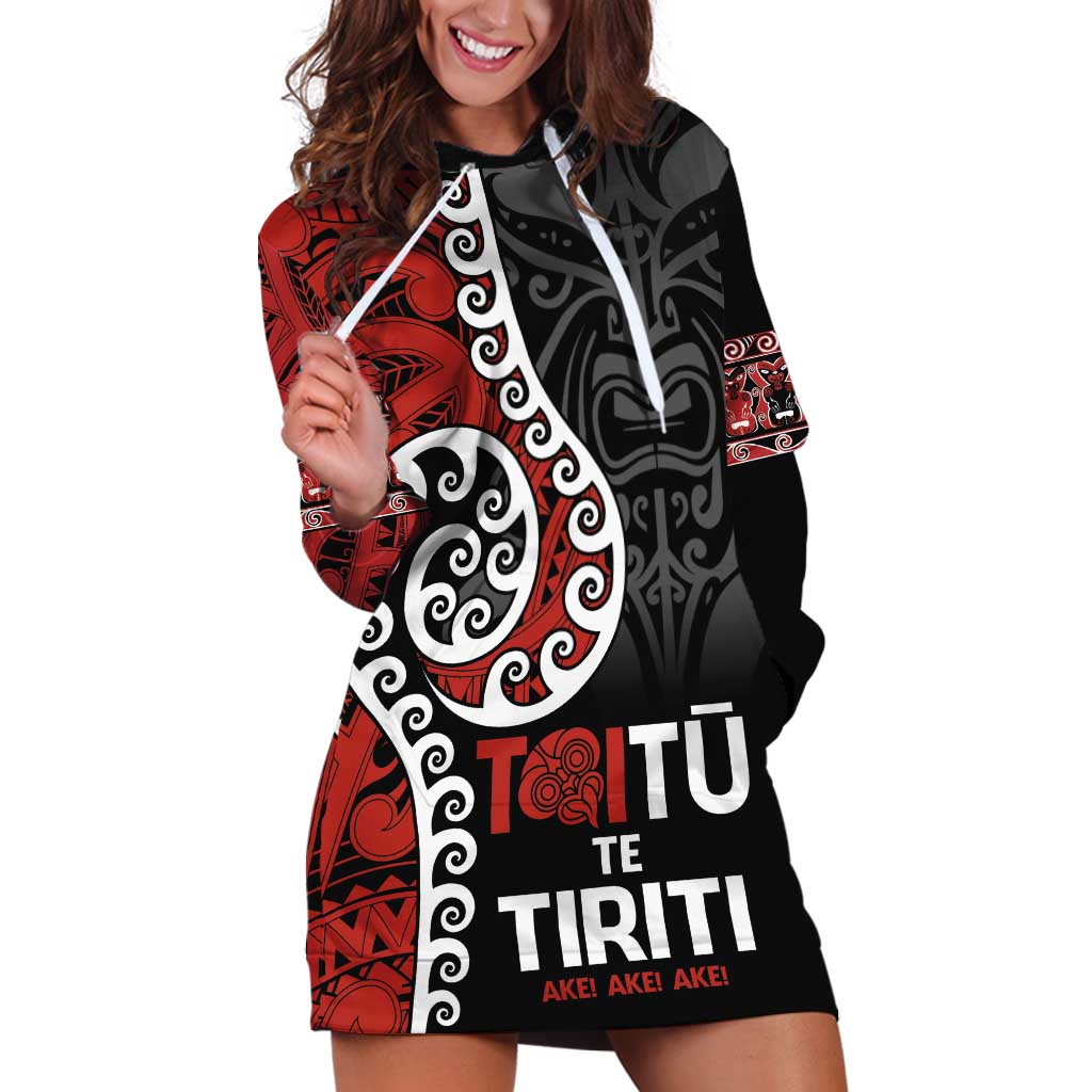 Honour The Treaty New Zealand Hoodie Dress Toitu Te Tiriti Ake!Ake!Ake! LT9 Black - Polynesian Pride
