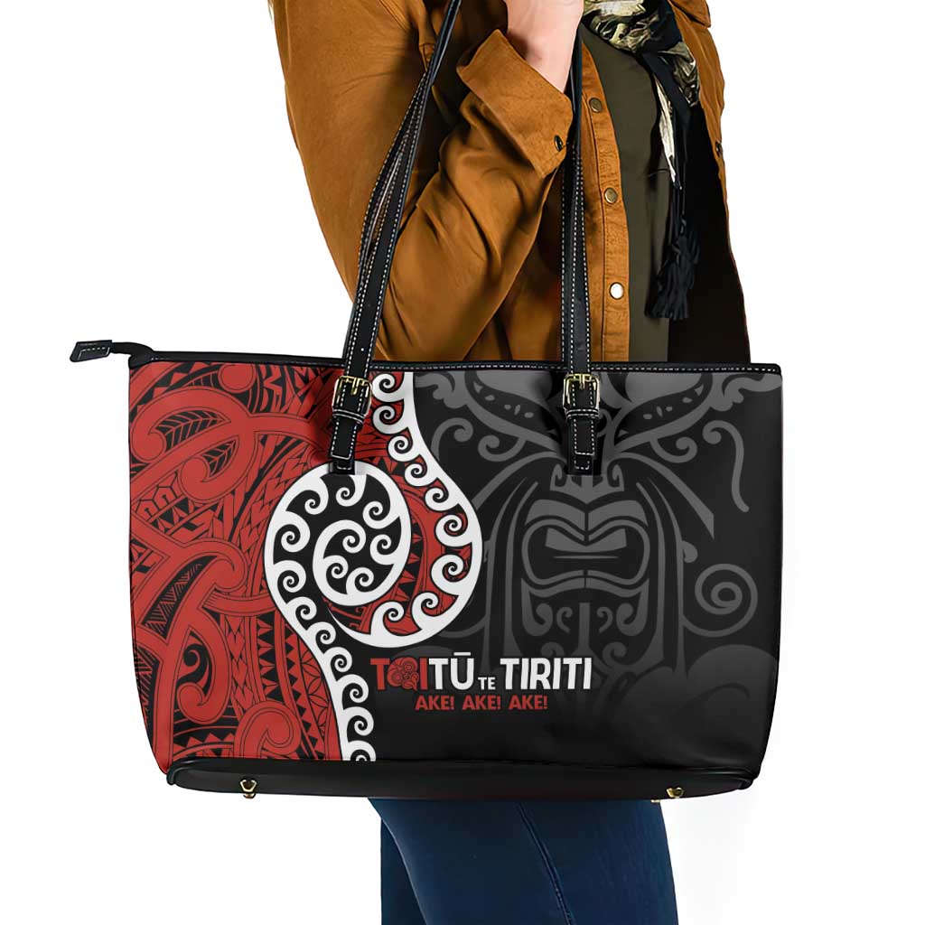 Honour The Treaty New Zealand Leather Tote Bag Toitu Te Tiriti Ake!Ake!Ake! LT9 - Polynesian Pride