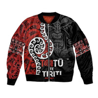 Honour The Treaty New Zealand Sleeve Zip Bomber Jacket Toitu Te Tiriti Ake!Ake!Ake! LT9 Unisex Black - Polynesian Pride