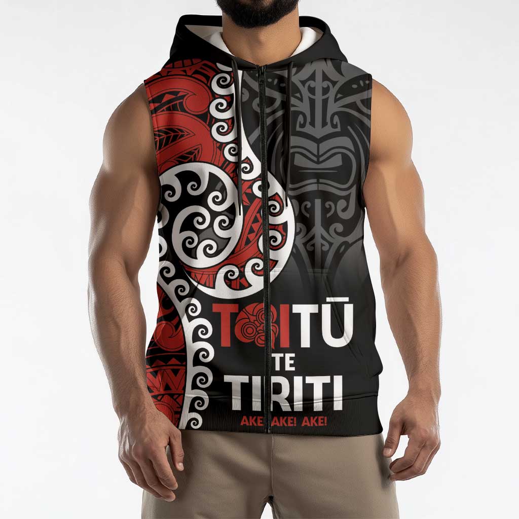 Honour The Treaty New Zealand Sleeveless Zip Hoodie Toitu Te Tiriti Ake Ake Ake LT9 - Polynesian Pride